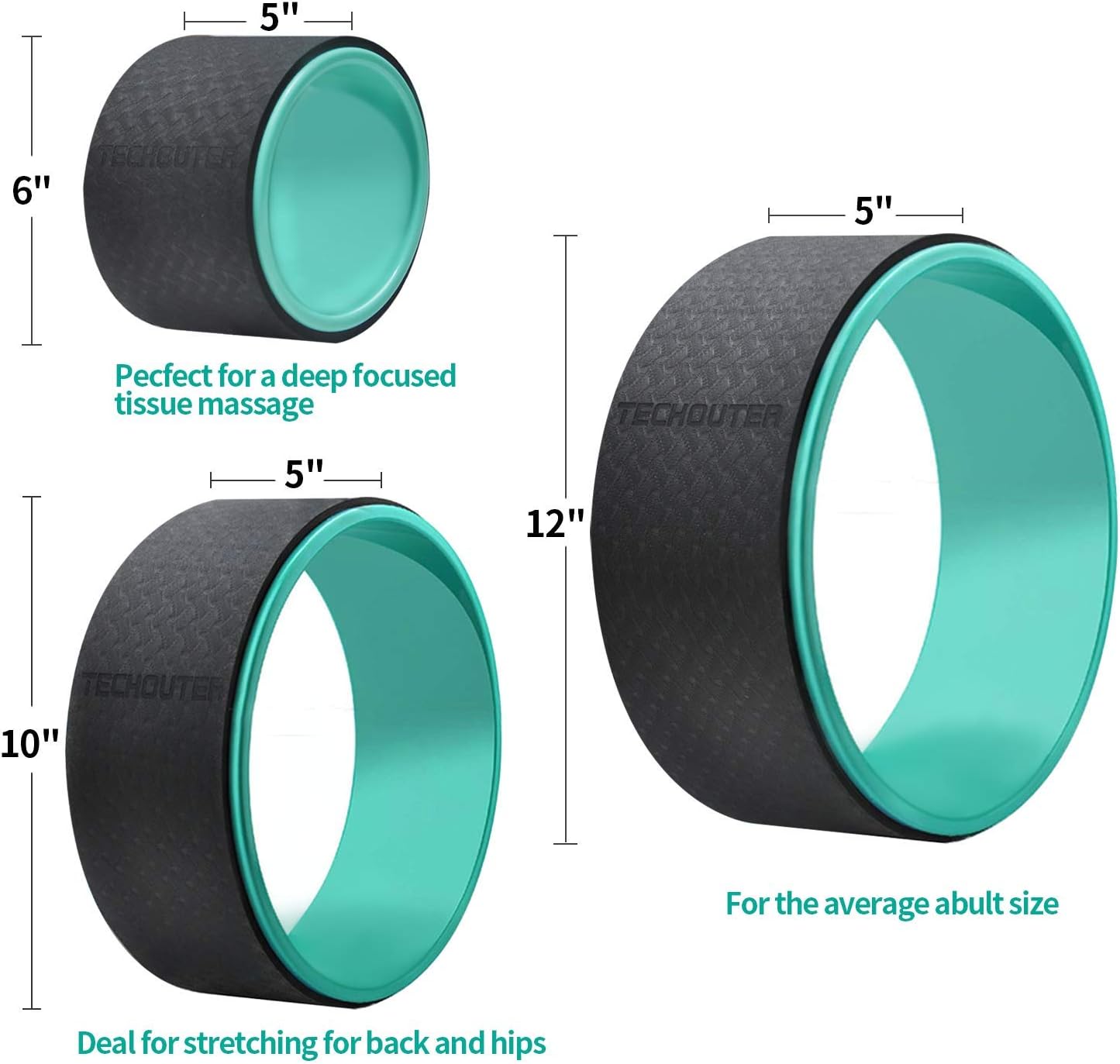 Yoga Wheel Set 3pack, Back Roller for Muscle Relaxation, Stretching Back Wheel for Pain Relief, Back Pain, Messages, Cracking and Popping, Yoga Circle for Challenging Poses,Black+Green