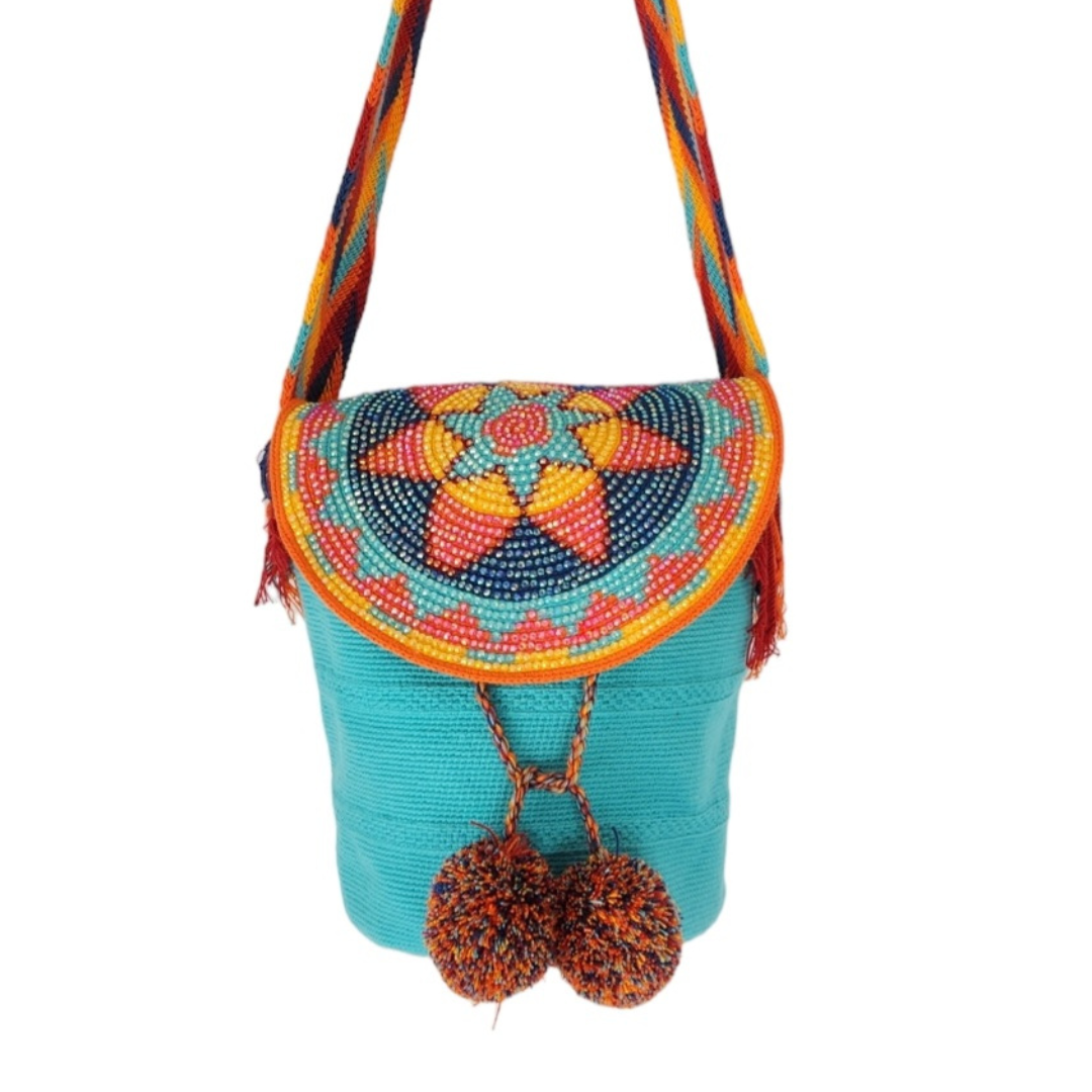 Wayuu Backpack with cover 100% Colombian Handmade, Artisanal Product, Travel backpack, Beach Crossbody Unique Design, Variety of Colors