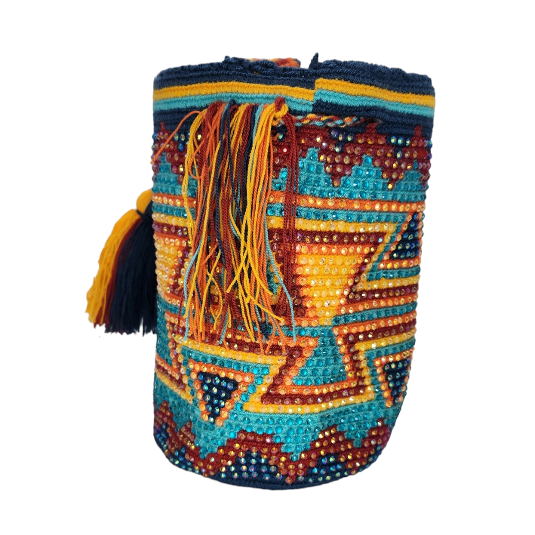 Original Wayuu Mochila Bag For Women, Colombian boho bags, Handmade With Big Nice-Looking Tassels and rhinestones