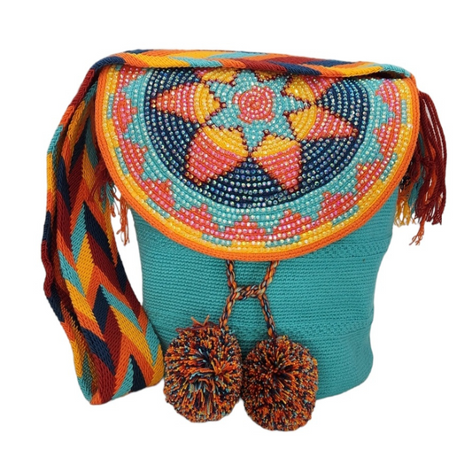 Wayuu Backpack with cover 100% Colombian Handmade, Artisanal Product, Travel backpack, Beach Crossbody Unique Design, Variety of Colors