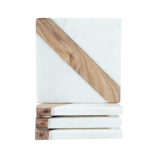 Marble & Wooden Coaster Set Square Shape Coaster for Dining Table Kitchen