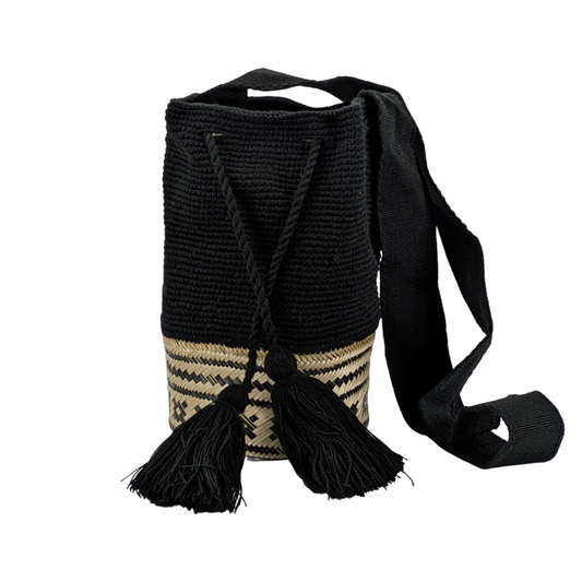 Wayuu Colombian Bag Mochila Women Handmade Camel White Basket Design Big Tassels Crossbody Medium Size