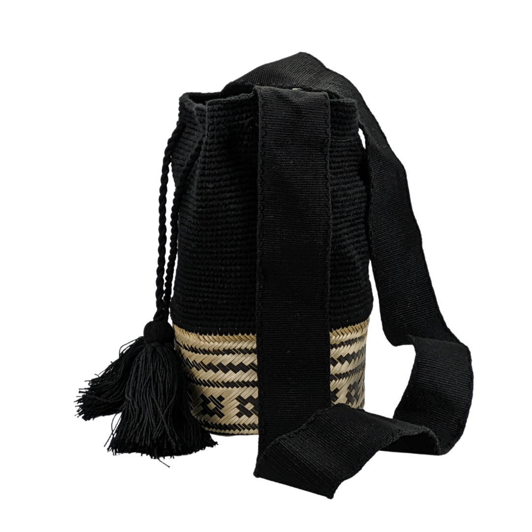 Wayuu Colombian Bag Mochila Women Handmade Camel White Basket Design Big Tassels Crossbody Medium Size