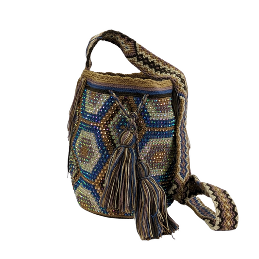 Original Wayuu Mochila Bag For Women, Colombian boho bags, Handmade With Big Nice-Looking Tassels and rhinestones