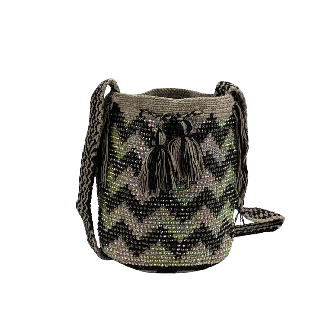 Original Wayuu Mochila Bag For Women, Colombian boho bags, Handmade With Big Nice-Looking Tassels and rhinestones