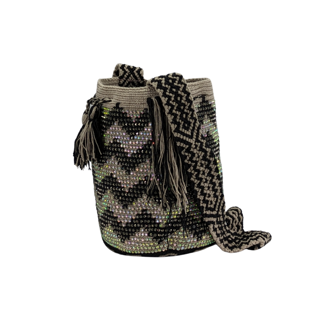 Original Wayuu Mochila Bag For Women, Colombian boho bags, Handmade With Big Nice-Looking Tassels and rhinestones