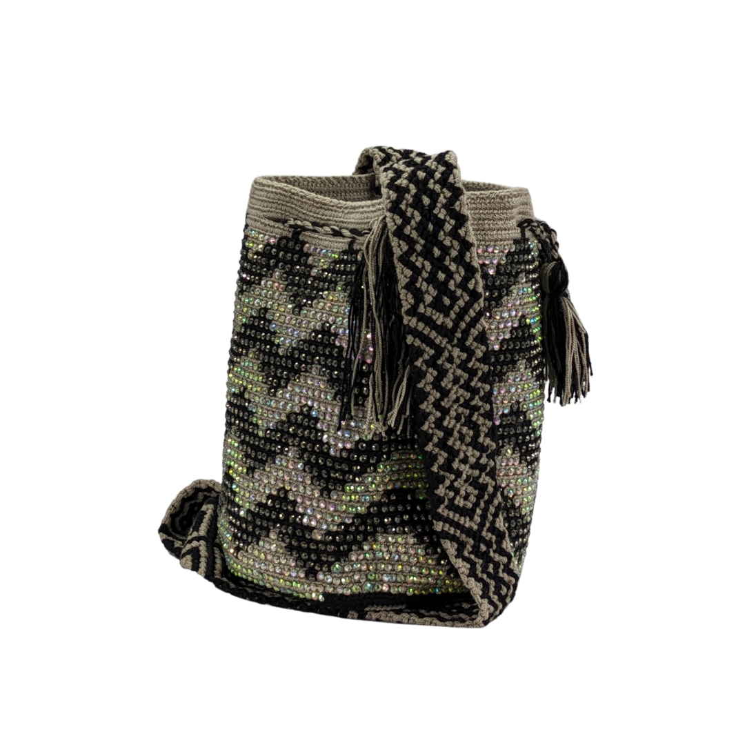 Original Wayuu Mochila Bag For Women, Colombian boho bags, Handmade With Big Nice-Looking Tassels and rhinestones