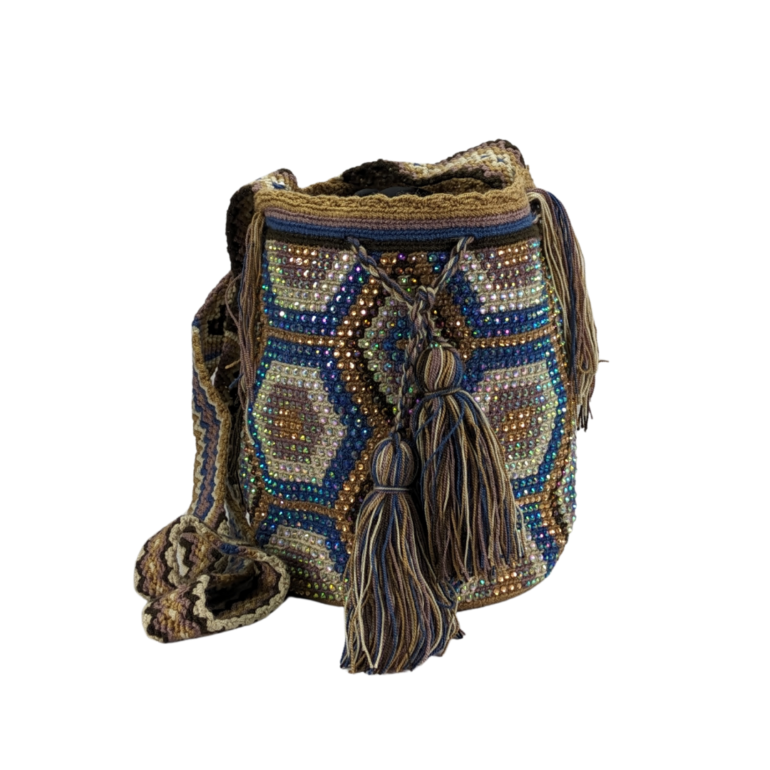 Original Wayuu Mochila Bag For Women, Colombian boho bags, Handmade With Big Nice-Looking Tassels and rhinestones
