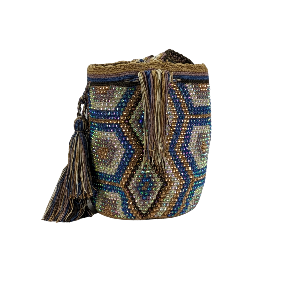 Original Wayuu Mochila Bag For Women, Colombian boho bags, Handmade With Big Nice-Looking Tassels and rhinestones
