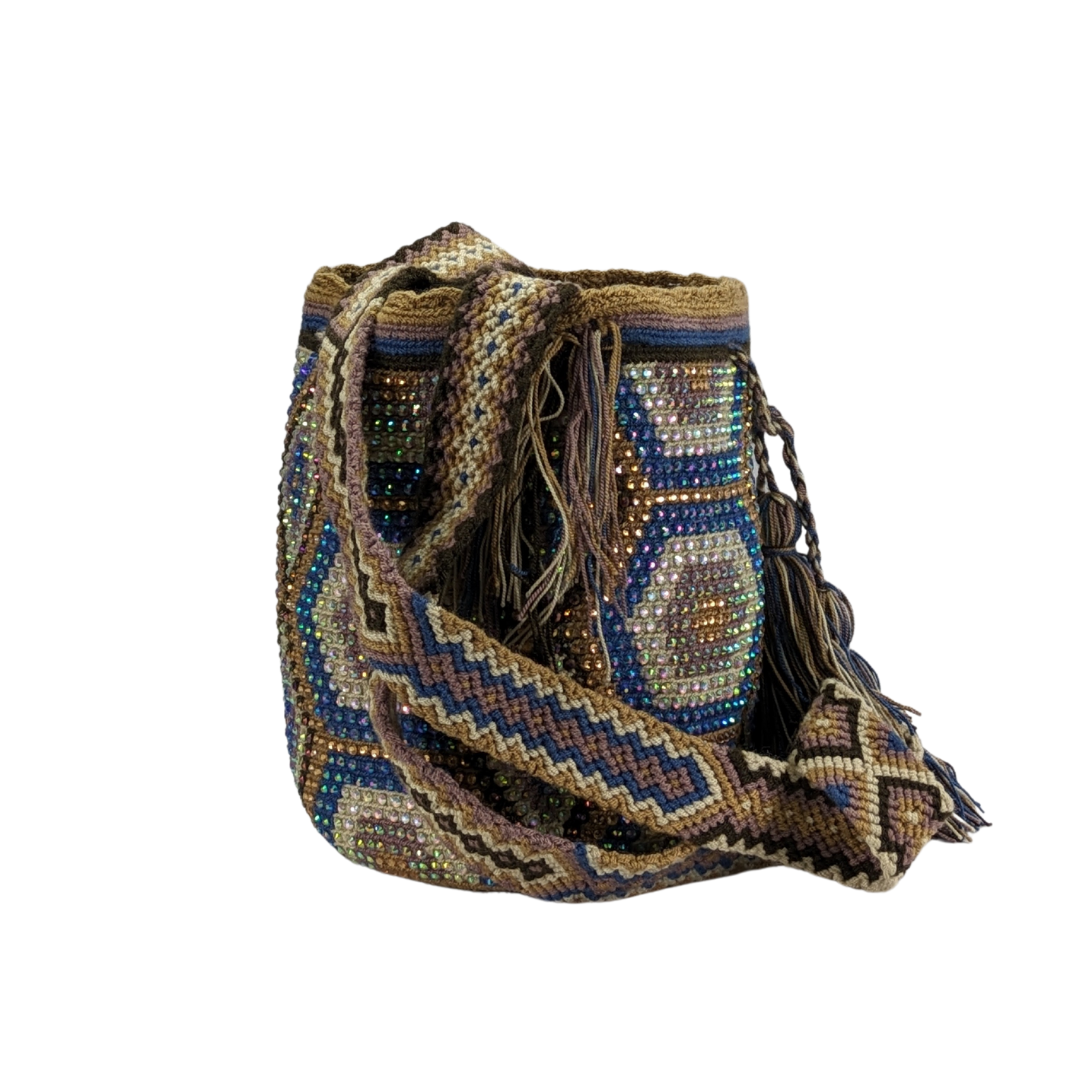 Original Wayuu Mochila Bag For Women, Colombian boho bags, Handmade With Big Nice-Looking Tassels and rhinestones