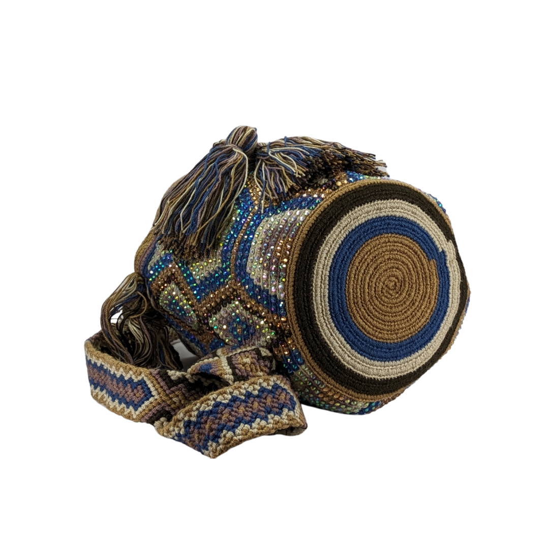 Original Wayuu Mochila Bag For Women, Colombian boho bags, Handmade With Big Nice-Looking Tassels and rhinestones