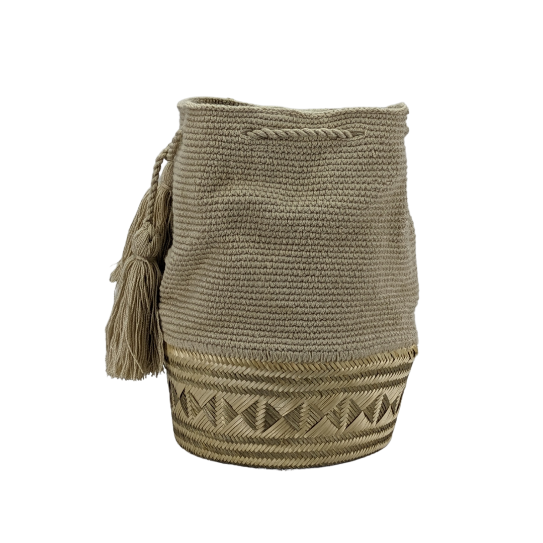 Mochila Wayuu Bag Handwoven by Wayuu Tribe Premium Colombian Bag Design Camel Black Tassels Crossbody Medium Size