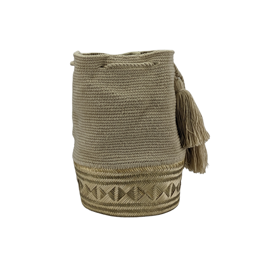 Mochila Wayuu Bag Handwoven by Wayuu Tribe Premium Colombian Bag Design Camel Black Tassels Crossbody Medium Size