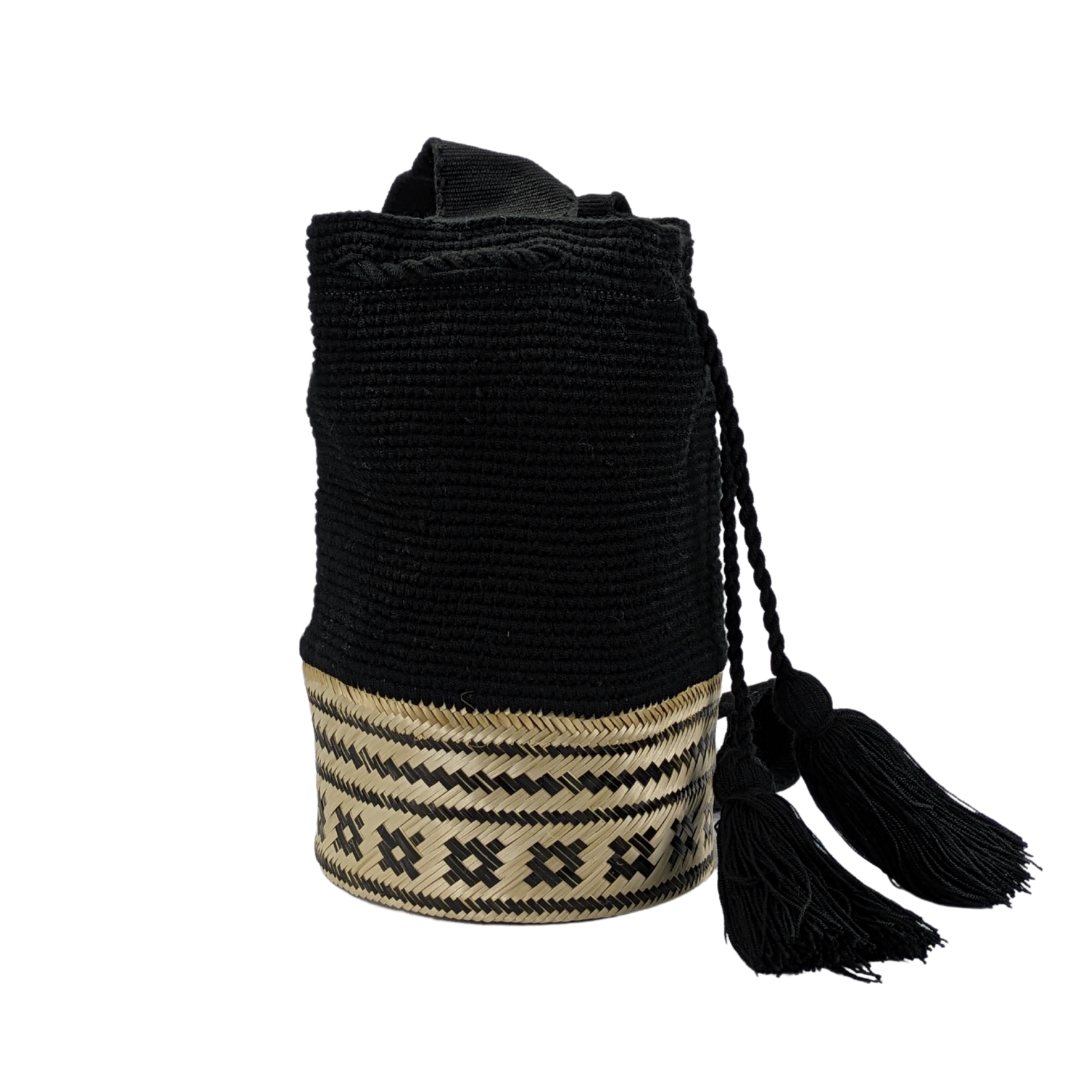 Wayuu Colombian Bag Mochila Women Handmade Camel White Basket Design Big Tassels Crossbody Medium Size