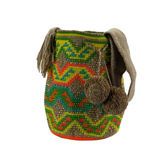 Original Wayuu Mochila Bag For Women, Colombian boho bags, Handmade With Big Nice-Looking Tassels and rhinestones