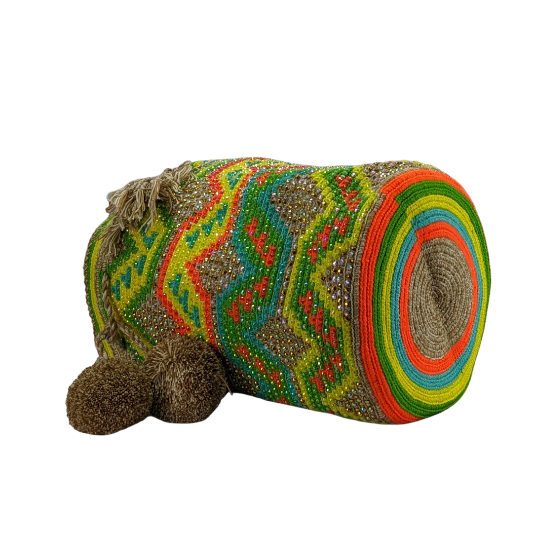 Original Wayuu Mochila Bag For Women, Colombian boho bags, Handmade With Big Nice-Looking Tassels and rhinestones