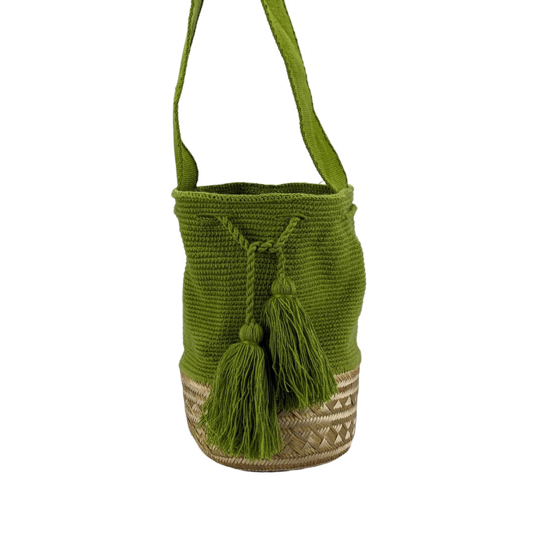 Mochila Wayuu Bag Handwoven by Wayuu Tribe Premium Colombian Bag Design Camel Black Tassels Crossbody Medium Size