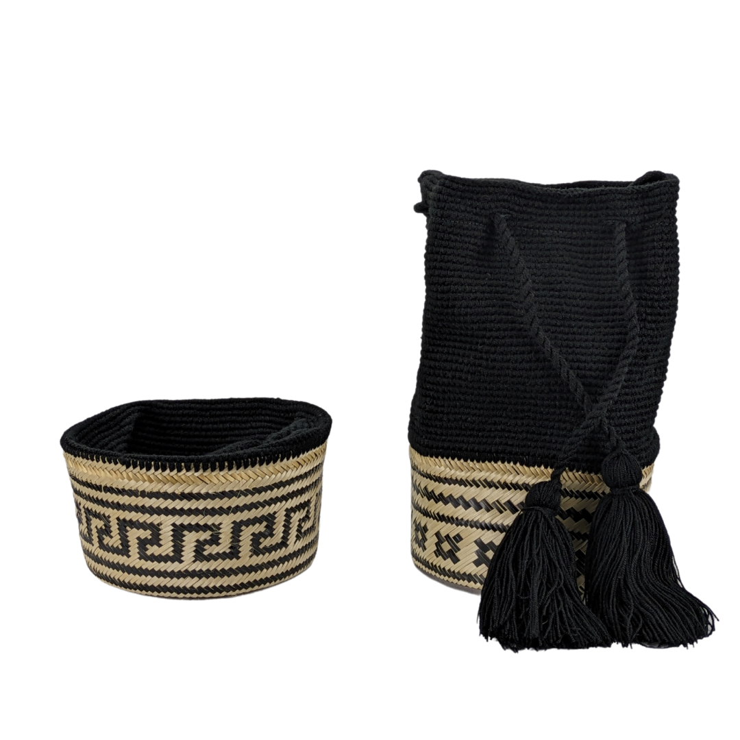 Wayuu Colombian Bag Mochila Women Handmade Camel White Basket Design Big Tassels Crossbody Medium Size