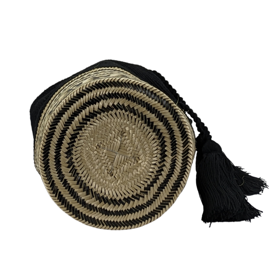 Wayuu Colombian Bag Mochila Women Handmade Camel White Basket Design Big Tassels Crossbody Medium Size