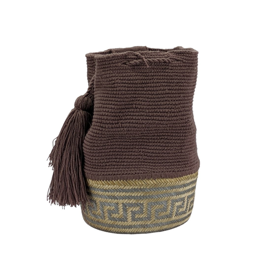 Mochila Wayuu Bag Handwoven by Wayuu Tribe Premium Colombian Bag Design Camel Black Tassels Crossbody Medium Size