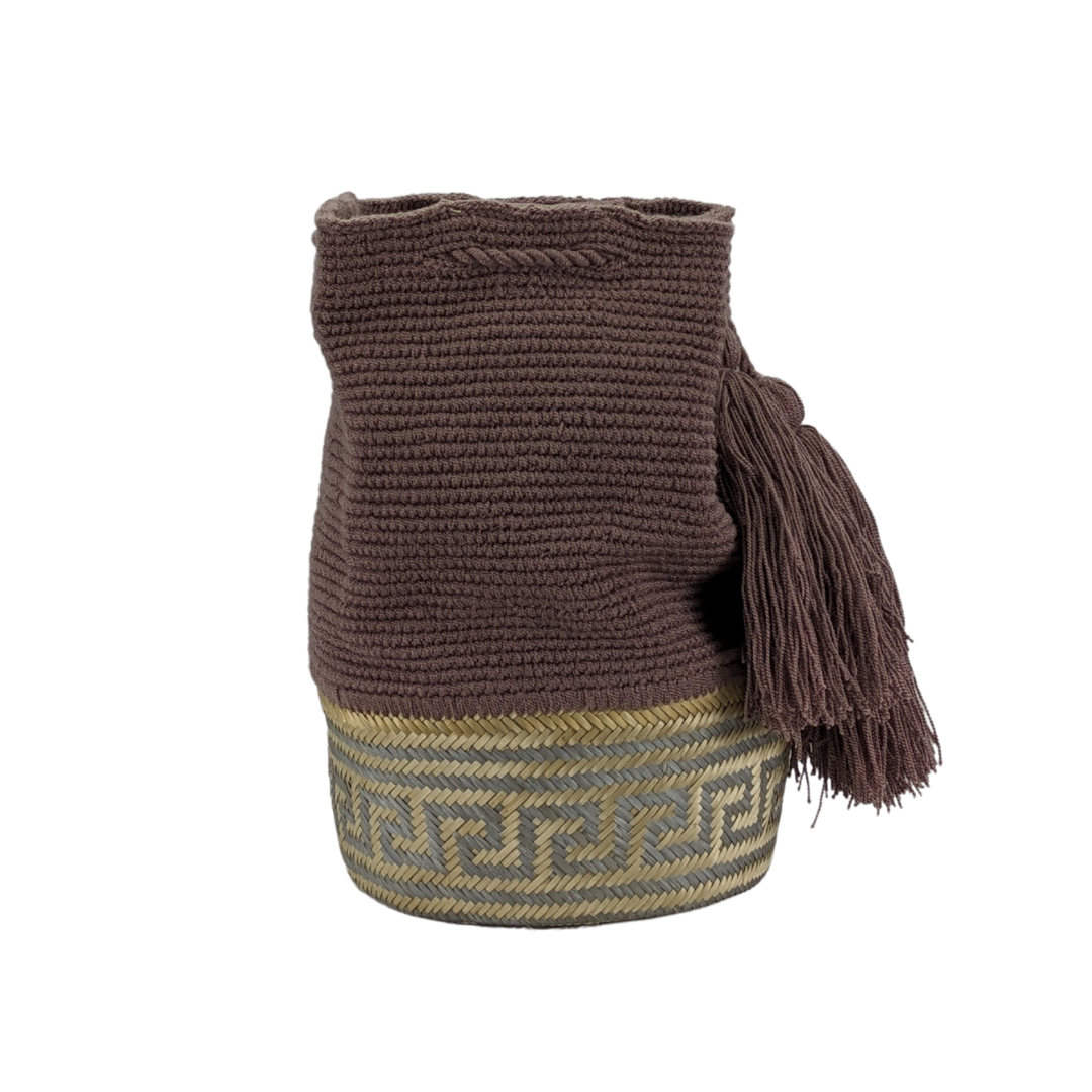 Mochila Wayuu Bag Handwoven by Wayuu Tribe Premium Colombian Bag Design Camel Black Tassels Crossbody Medium Size