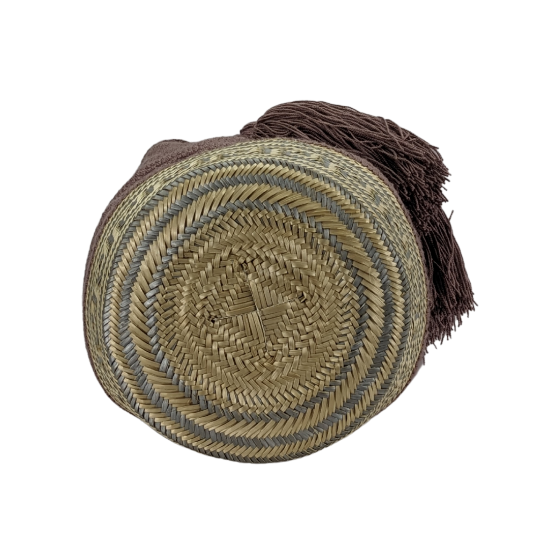 Mochila Wayuu Bag Handwoven by Wayuu Tribe Premium Colombian Bag Design Camel Black Tassels Crossbody Medium Size