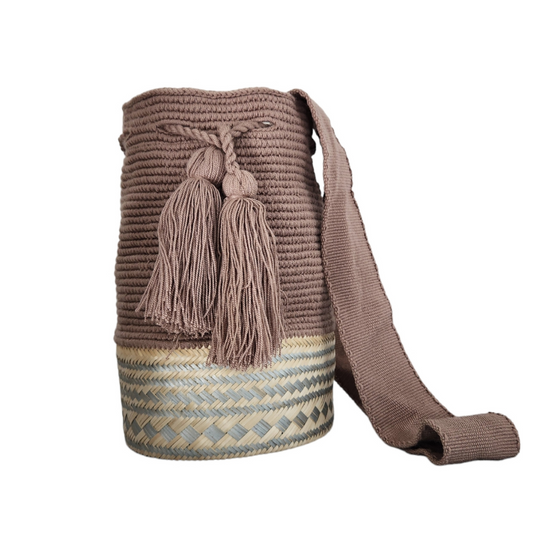 Wayuu Colombian Bag Mochila Women Handmade Basket Design Big Tassels Crossbody Medium Size