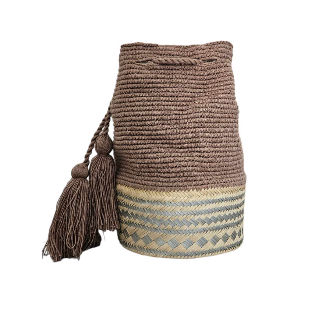 Wayuu Colombian Bag Mochila Women Handmade Basket Design Big Tassels Crossbody Medium Size