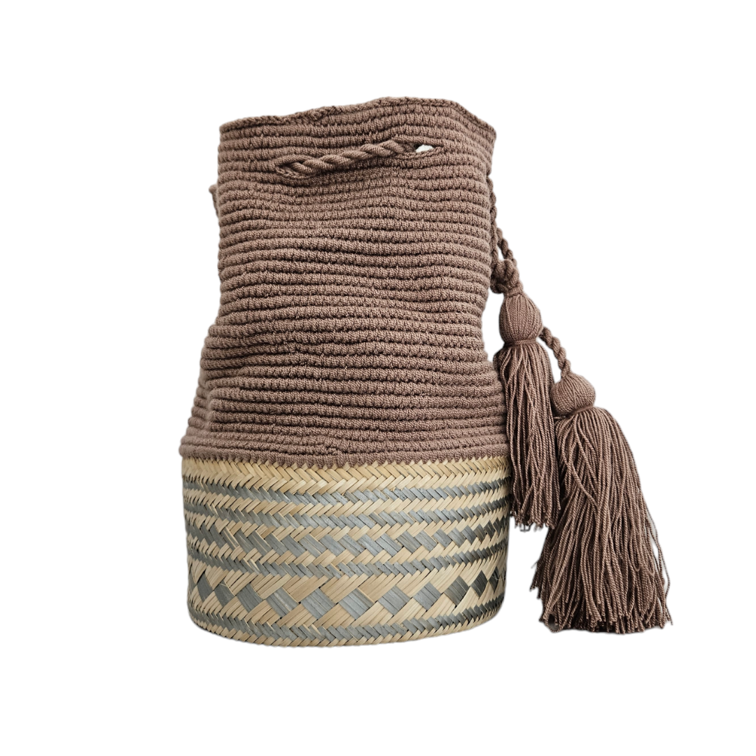 Wayuu Colombian Bag Mochila Women Handmade Basket Design Big Tassels Crossbody Medium Size