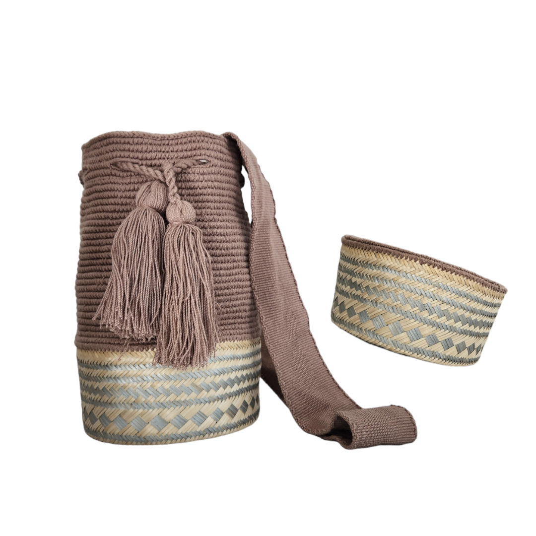 Wayuu Colombian Bag Mochila Women Handmade Basket Design Big Tassels Crossbody Medium Size