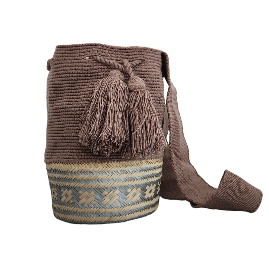 Wayuu Colombian Bag Mochila Women Handmade Basket Design Big Tassels Crossbody Medium Size