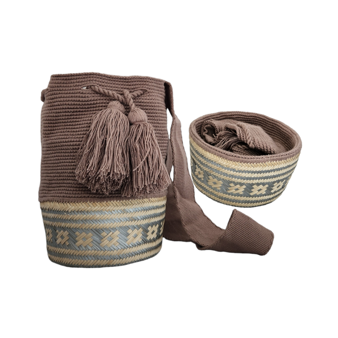 Wayuu Colombian Bag Mochila Women Handmade Basket Design Big Tassels Crossbody Medium Size