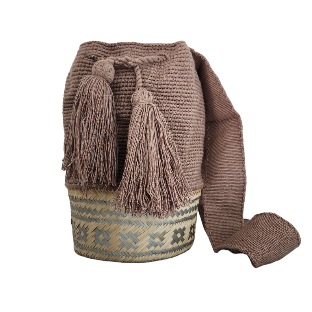 Wayuu Colombian Bag Mochila Women Handmade Basket Design Big Tassels Crossbody Medium Size