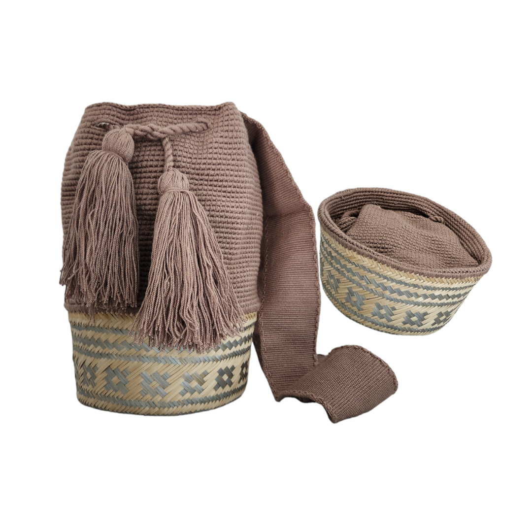 Wayuu Colombian Bag Mochila Women Handmade Basket Design Big Tassels Crossbody Medium Size