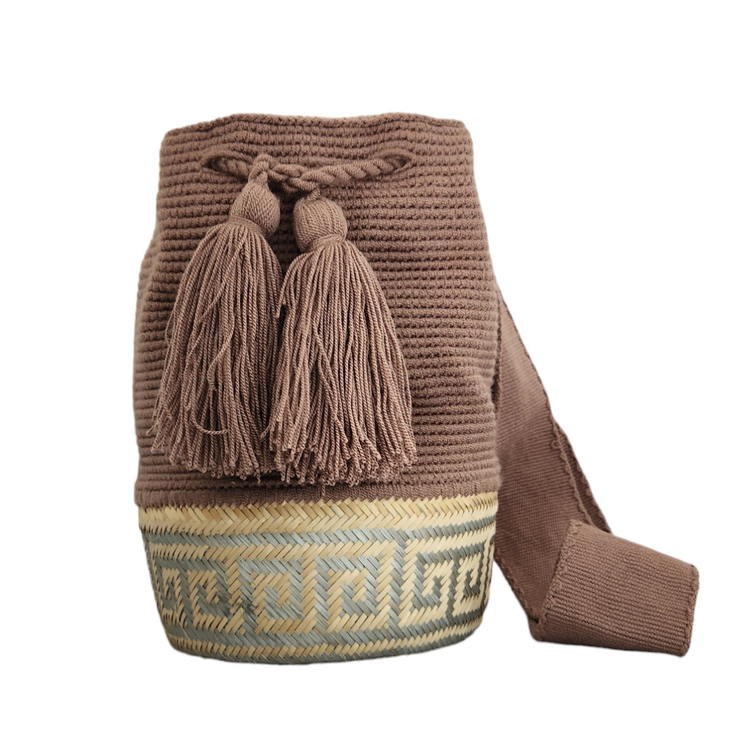 Wayuu Colombian Bag Mochila Women Handmade Basket Design Big Tassels Crossbody Medium Size