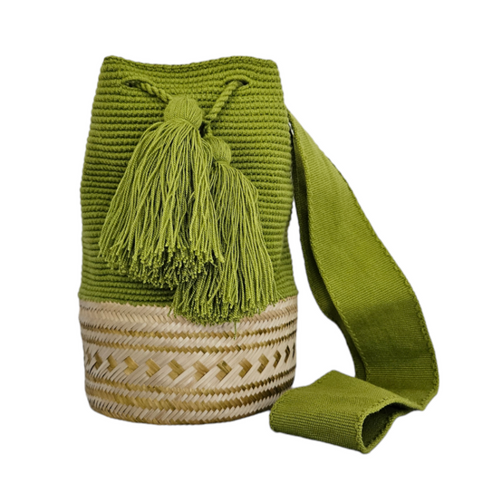 Wayuu Colombian Bag Mochila Women Handmade Basket Design Big Tassels Crossbody Medium Size