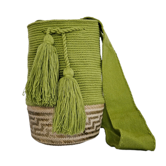 Wayuu Colombian Bag Mochila Women Handmade Basket Design Big Tassels Crossbody Medium Size