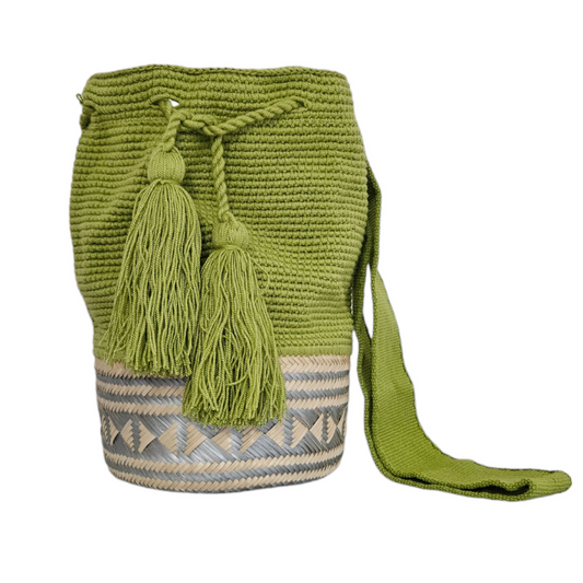 Wayuu Colombian Bag Mochila Women Handmade Basket Design Big Tassels Crossbody Medium Size