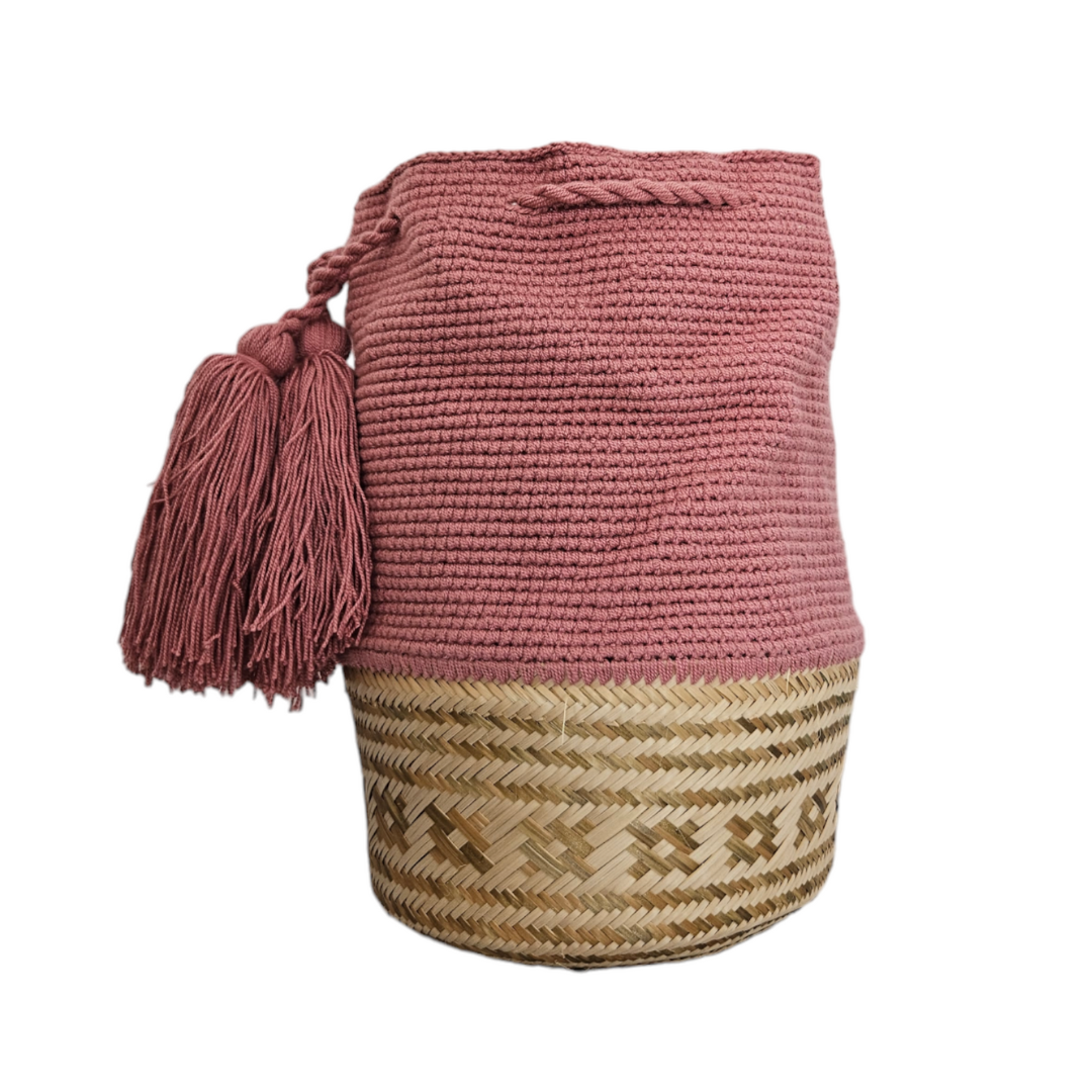 Wayuu Colombian Bag Mochila Women Handmade Basket Design Big Tassels Crossbody Medium Size