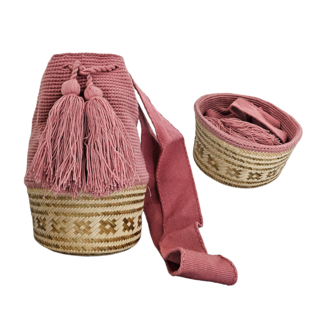 Wayuu Colombian Bag Mochila Women Handmade Basket Design Big Tassels Crossbody Medium Size