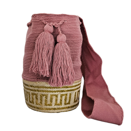 Wayuu Colombian Bag Mochila Women Handmade Basket Design Big Tassels Crossbody Medium Size