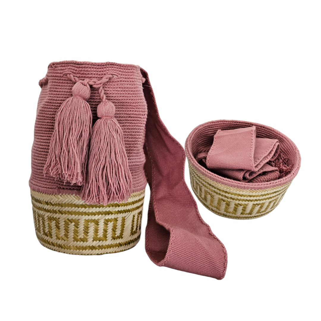 Wayuu Colombian Bag Mochila Women Handmade Basket Design Big Tassels Crossbody Medium Size