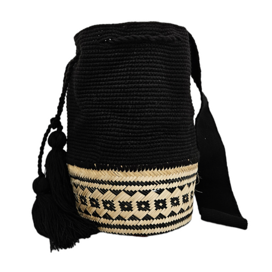 Wayuu Colombian Bag Mochila Women Handmade Basket Design Big Tassels Crossbody Medium Size