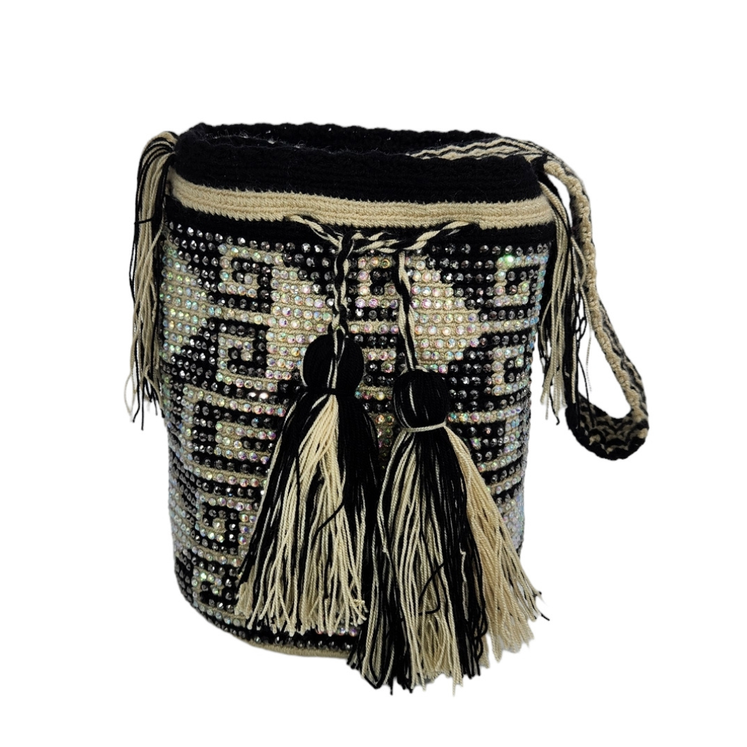 Original Wayuu Mochila Bag For Women, Colombian boho bags, Handmade With Big Nice-Looking Tassels and rhinestones