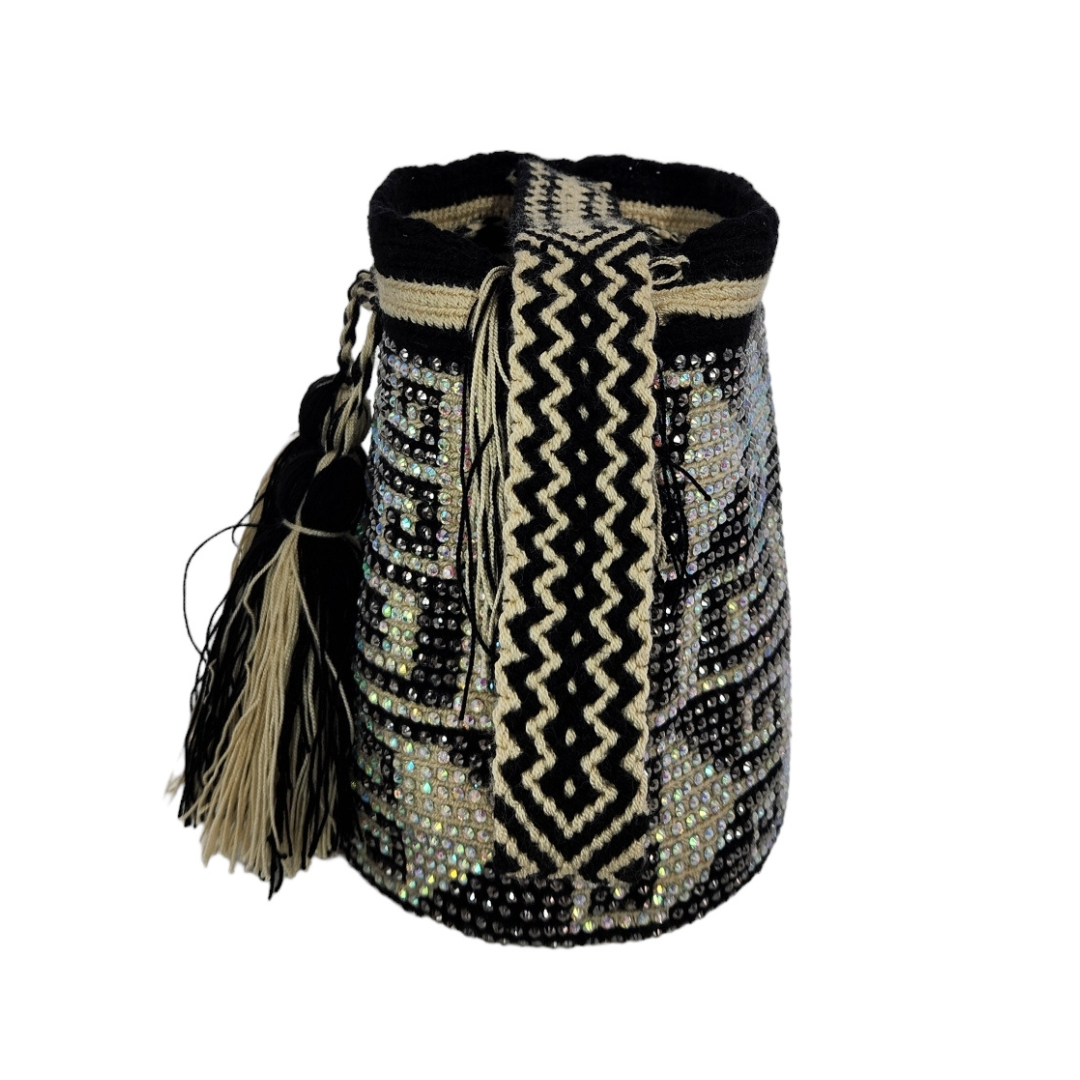 Original Wayuu Mochila Bag For Women, Colombian boho bags, Handmade With Big Nice-Looking Tassels and rhinestones