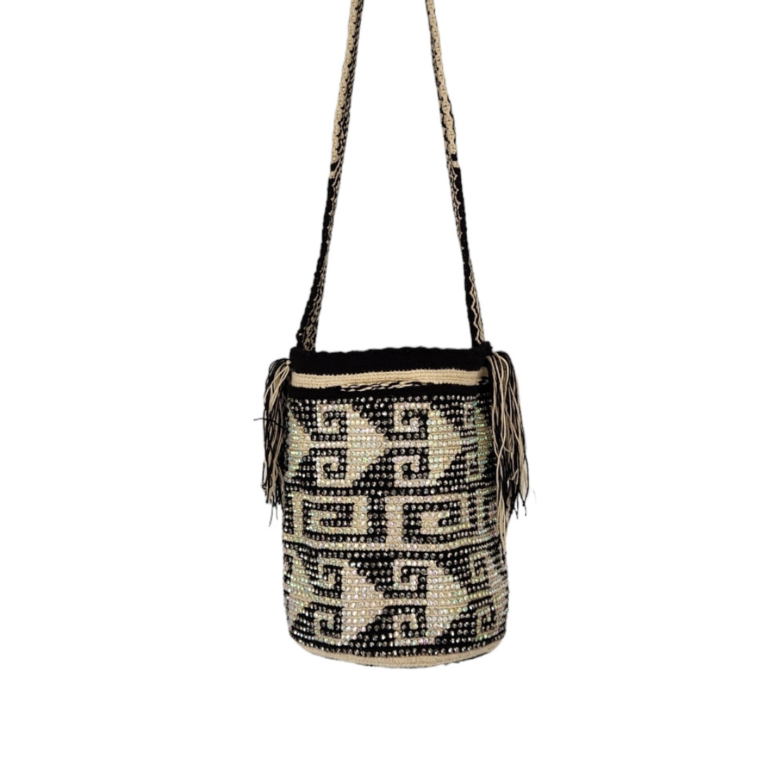 Original Wayuu Mochila Bag For Women, Colombian boho bags, Handmade With Big Nice-Looking Tassels and rhinestones