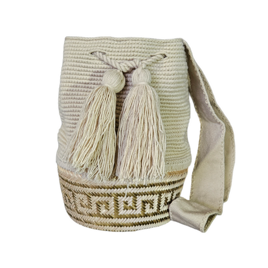 Wayuu Colombian Bag Mochila Women Handmade Basket Design Big Tassels Crossbody Medium Size