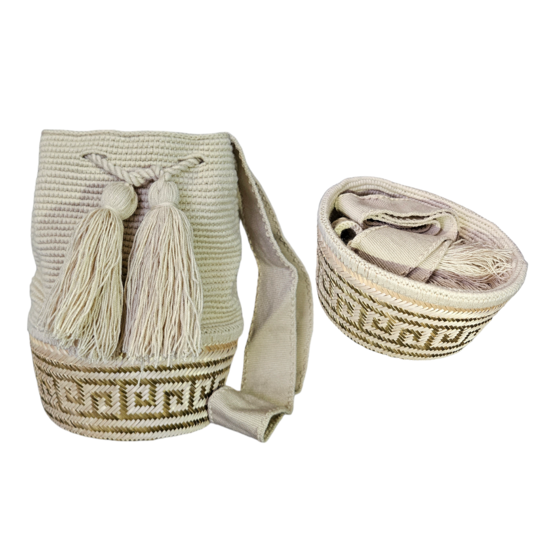 Wayuu Colombian Bag Mochila Women Handmade Basket Design Big Tassels Crossbody Medium Size