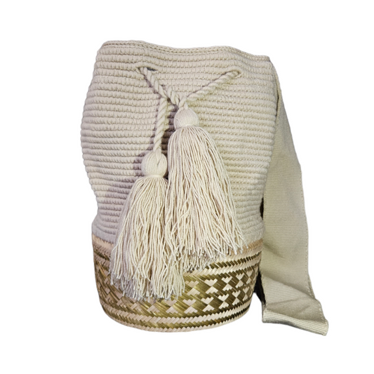 Wayuu Colombian Bag Mochila Women Handmade Basket Design Big Tassels Crossbody Medium Size