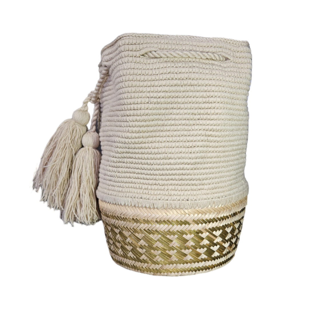 Wayuu Colombian Bag Mochila Women Handmade Basket Design Big Tassels Crossbody Medium Size